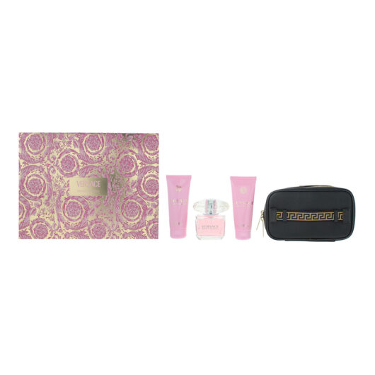 Versace Bright Crystal 4 Piece Gift Set: Eau De Toilette 90ml - Shower Gel 100ml - Body Lotion 100ml - Pouch
