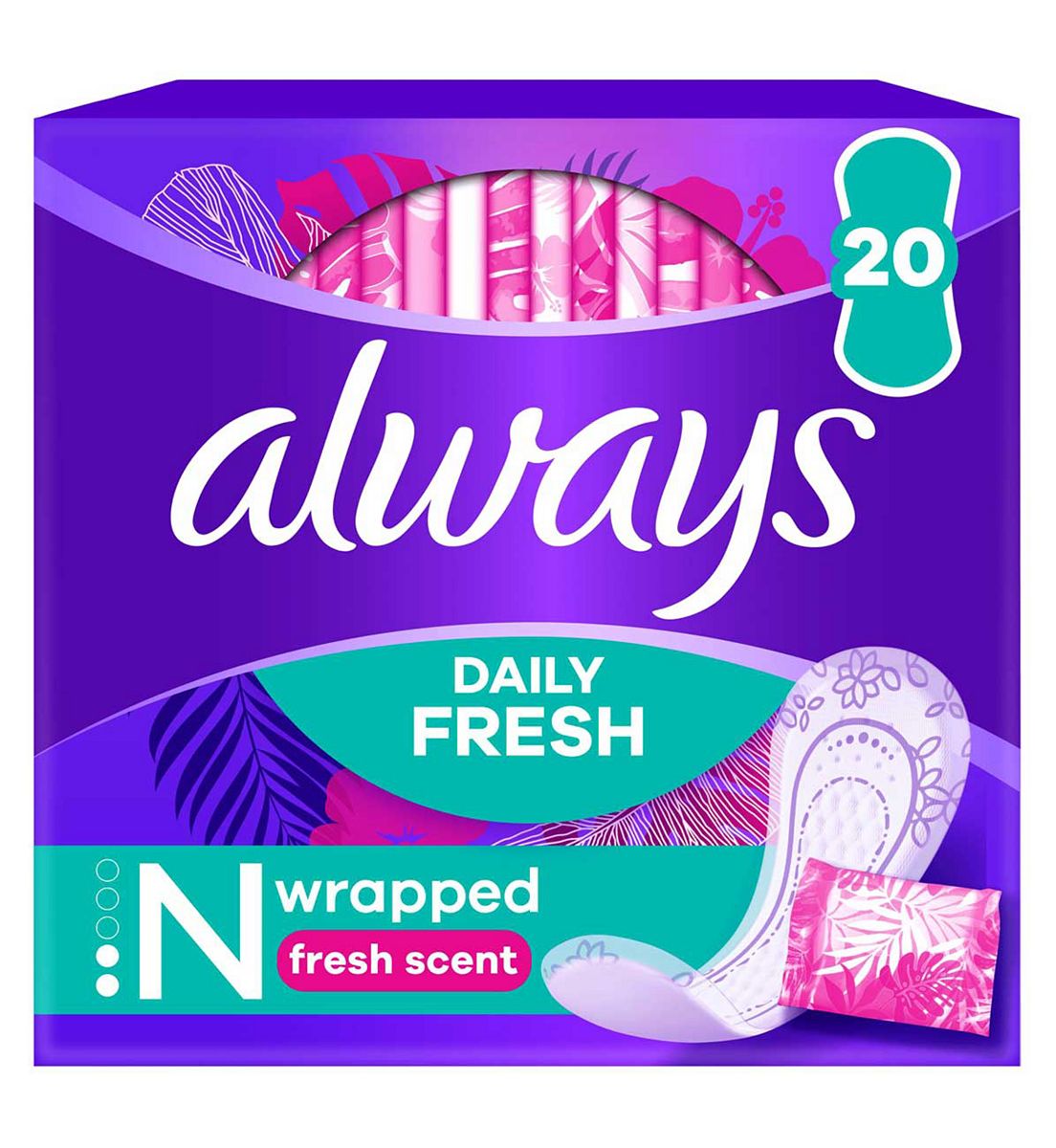 Always Dailies Singles Normal To Go Panty Liners Fresh X 20