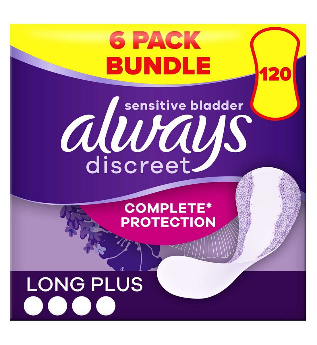 Always Discreet Incontinence Liners Long Plus - 120 (6 Pack Bundle)