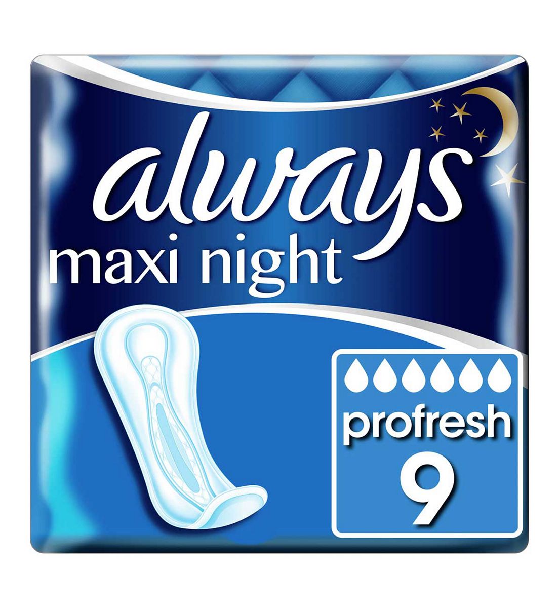 Always Maxi Profresh Night Sanitary Towels Without Wings 9 Pads Neutralises Odours, Super Fit, Absorbent