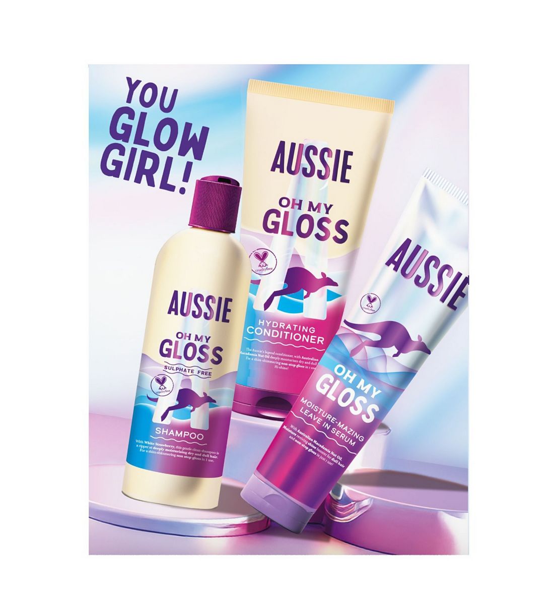 Aussie Oh My Gloss Hydrating Giftset: Shampoo, Conditioner, Leave-In Serum