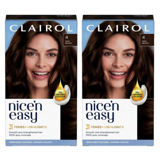 Clairol Nice'n Easy Permanent Hair Dye 4 Dark Brown Bundle