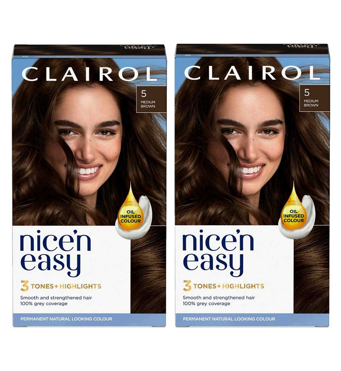 Clairol Nice'n Easy Permanent Hair Dye 5 Medium Brown Bundle