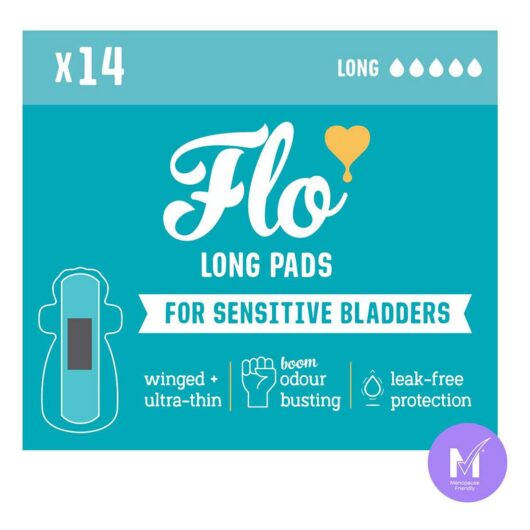FLO Sensitive Bladder Bamboo Long Pads With Wings (14 Pads) - Discreet, Medium Incontience, Ultra Thin + Hypoallergenic, 200ml