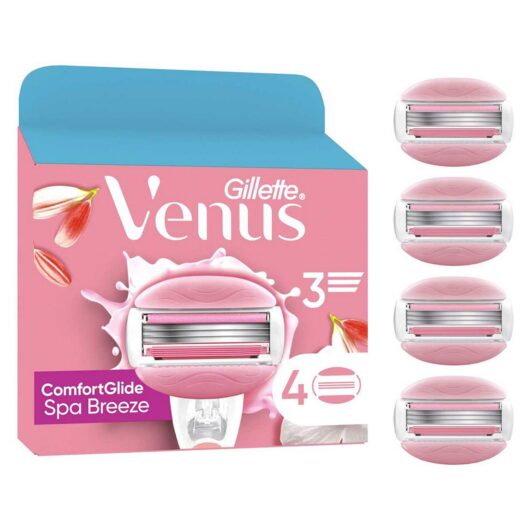Gillette Venus Razor Blades, Comfortglide Spa Breeze 3 Blade Women's Blades X4
