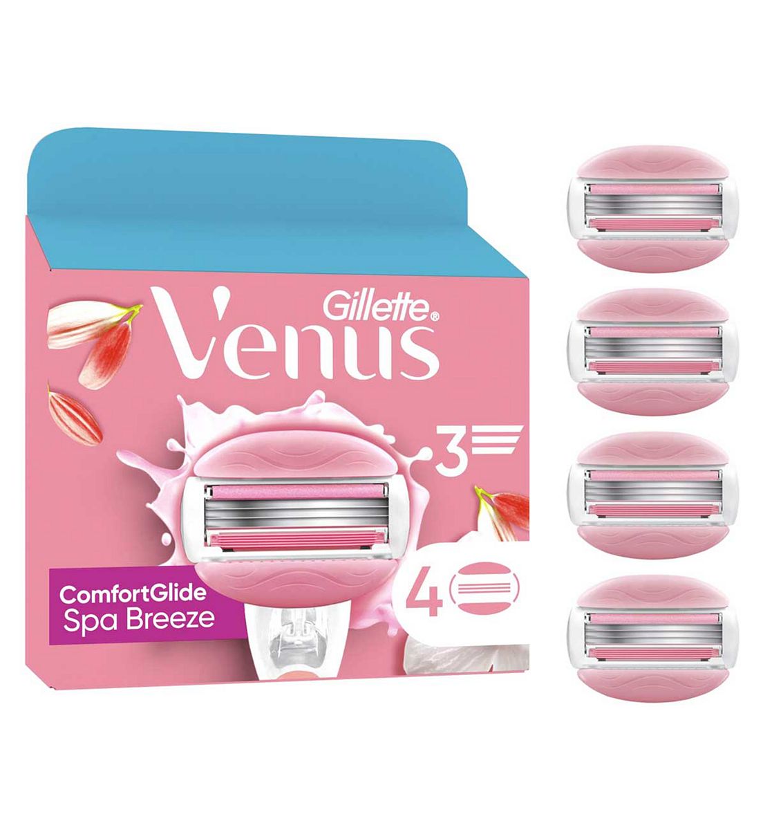Gillette Venus Razor Blades, Comfortglide Spa Breeze 3 Blade Women's Blades X4