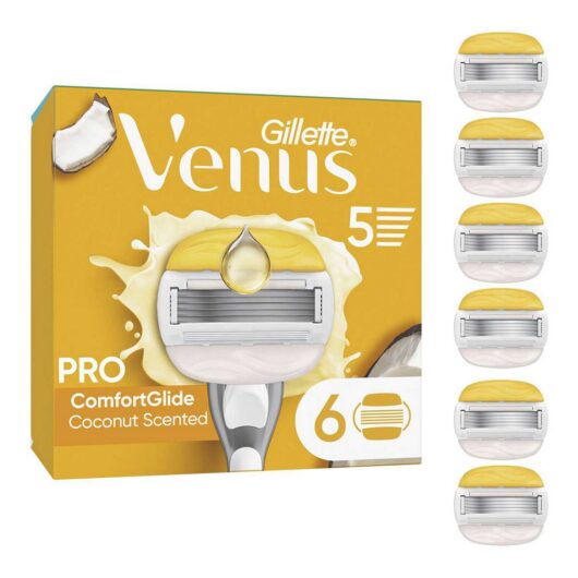 Gillette Venus Razor Blades, Pro Comfortglide Coconut With Olay 5 Blade Women's Blades X6