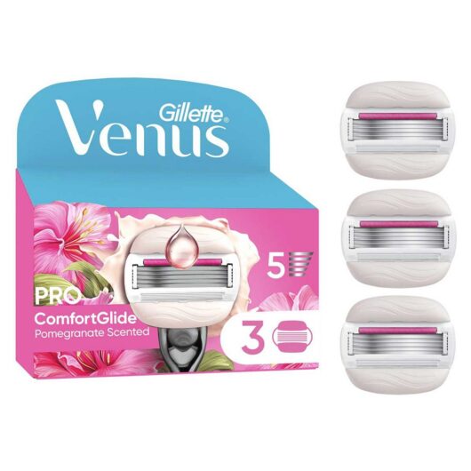 Gillette Venus Razor Blades, Pro Comfortglide Pomegranate Scented 5 Blade Women's Blades X3