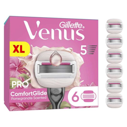 Gillette Venus Razor Blades, Pro Comfortglide Pomegranate Scented 5 Blade Women's Blades X6