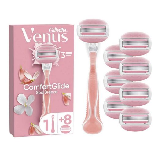 Gillette Venus Razor, Comfortglide Spa Breeze 3 Blade Women's Razor + 8 Blades