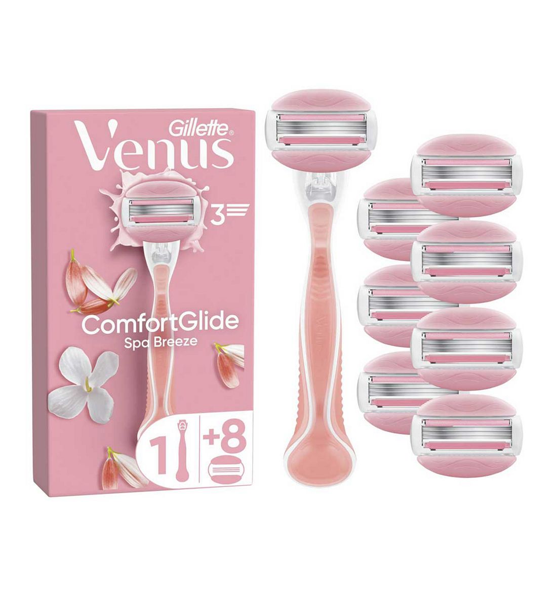 Gillette Venus Razor, Comfortglide Spa Breeze 3 Blade Women's Razor + 8 Blades