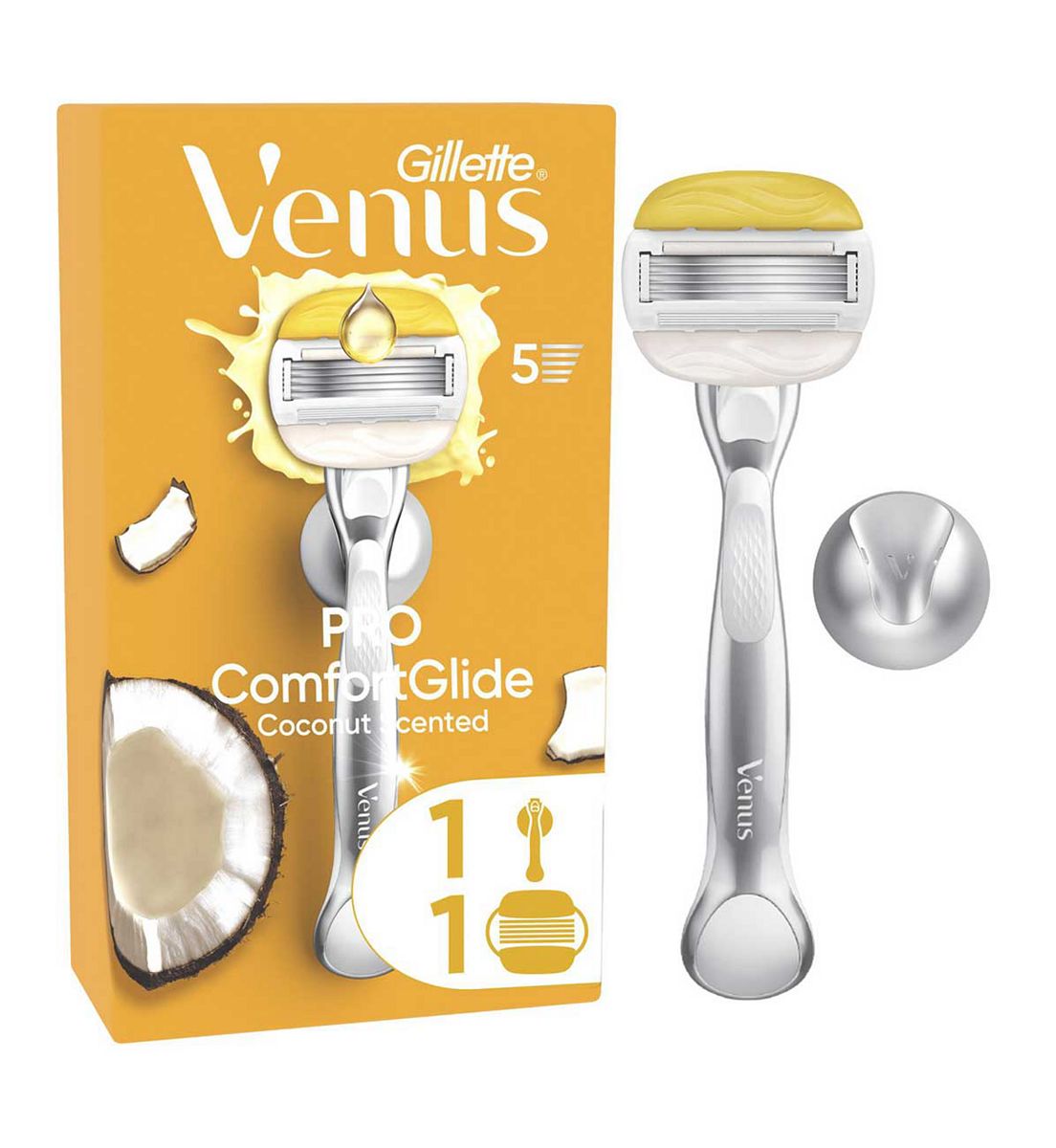 Gillette Venus Razor, Pro Comfortglide Coconut Scented With Olay 5 Blade Women's Razor + Shower Hook
