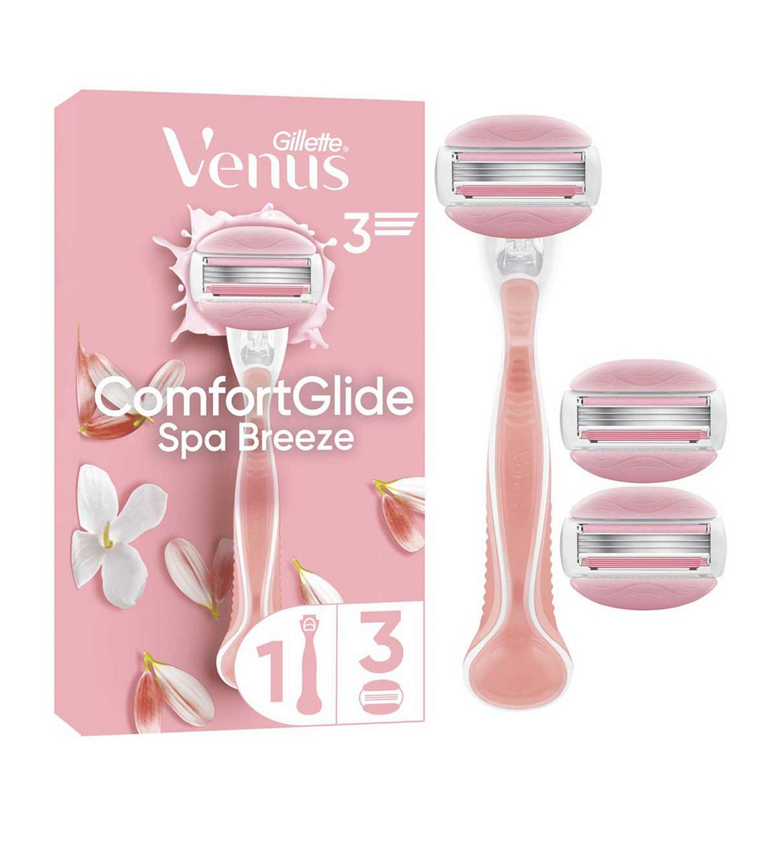Gillette Venus Starter Kit, Comfortglide Spa Breeze 3 Blade Women's Razor + Blades Refills