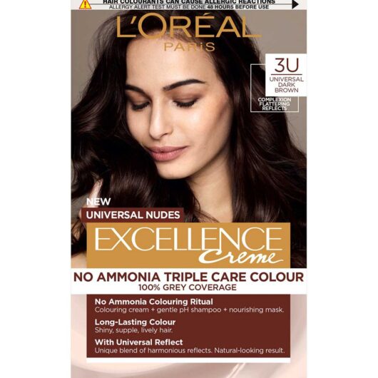 L'Oreal Excellence Nudes 3U Dark Brown: All Hair Textures, Flattering Reflect, For Natural Brown.