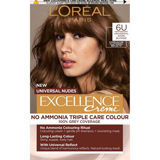 L'Oreal Excellence Nudes 6U Dark Blonde: 100% Grey Coverage, Flattering Reflect For Hair.