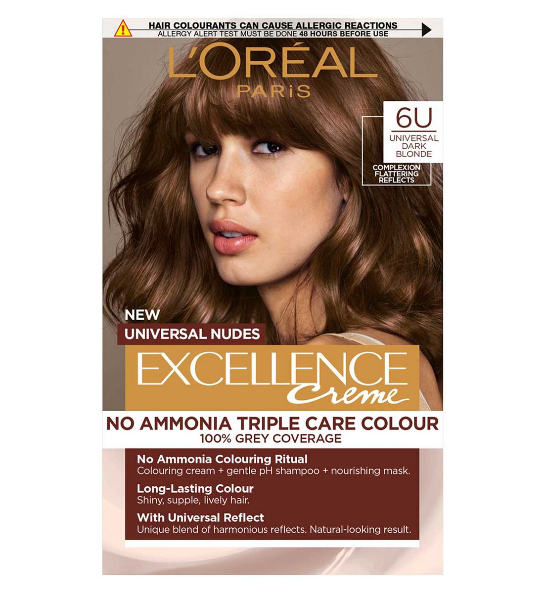 L'Oreal Excellence Nudes 6U Dark Blonde: 100% Grey Coverage, Flattering Reflect For Hair.