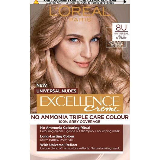 L'Oreal Excellence Nudes 8U Light Blonde: Flattering, 100% Grey Coverage, For Luminous Results.