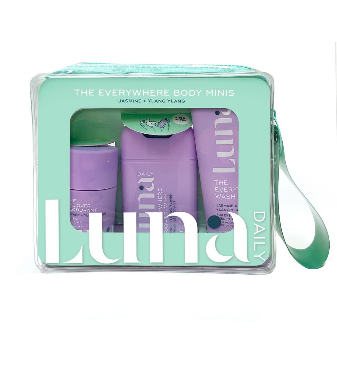LUNA DAILY The Everywhere Body Minis Kit 3 Step Microbiome And Ph Balancing Care Routine Wash Spray To Wipe Deodorant