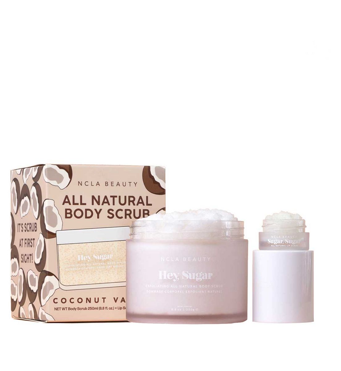 NCLA Beauty Ncla Hey Sugar Coconut Vanilla Lip & Body Scrub 2 Pcs Set - 5Ml Mini +250 ml