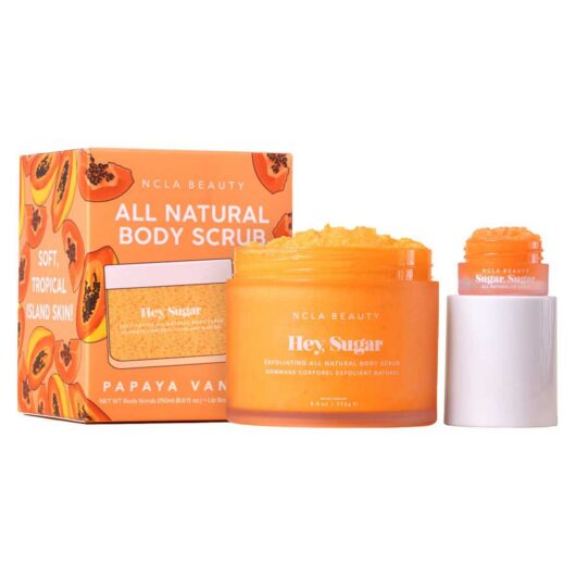 NCLA Beauty Ncla Hey Sugar Papaya Vanilla Lip & Body Scrub 2 Pcs Set - 5Ml Mini +250 Ml Scrub, 250ml