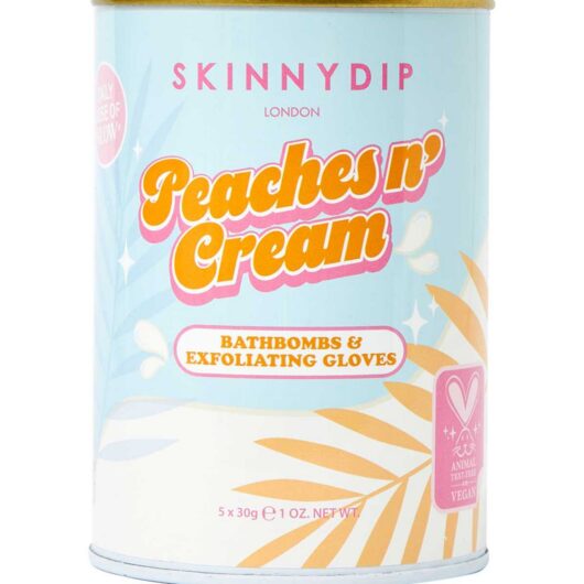Skinnydip London Peach Bath Bombs And Exfoliating Glove Tin Set