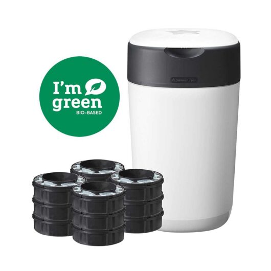 Tommee Tippee Twist And Click Nappy Bin Starter Set, Eco-Friendlier System With 12X Refill Cassettes