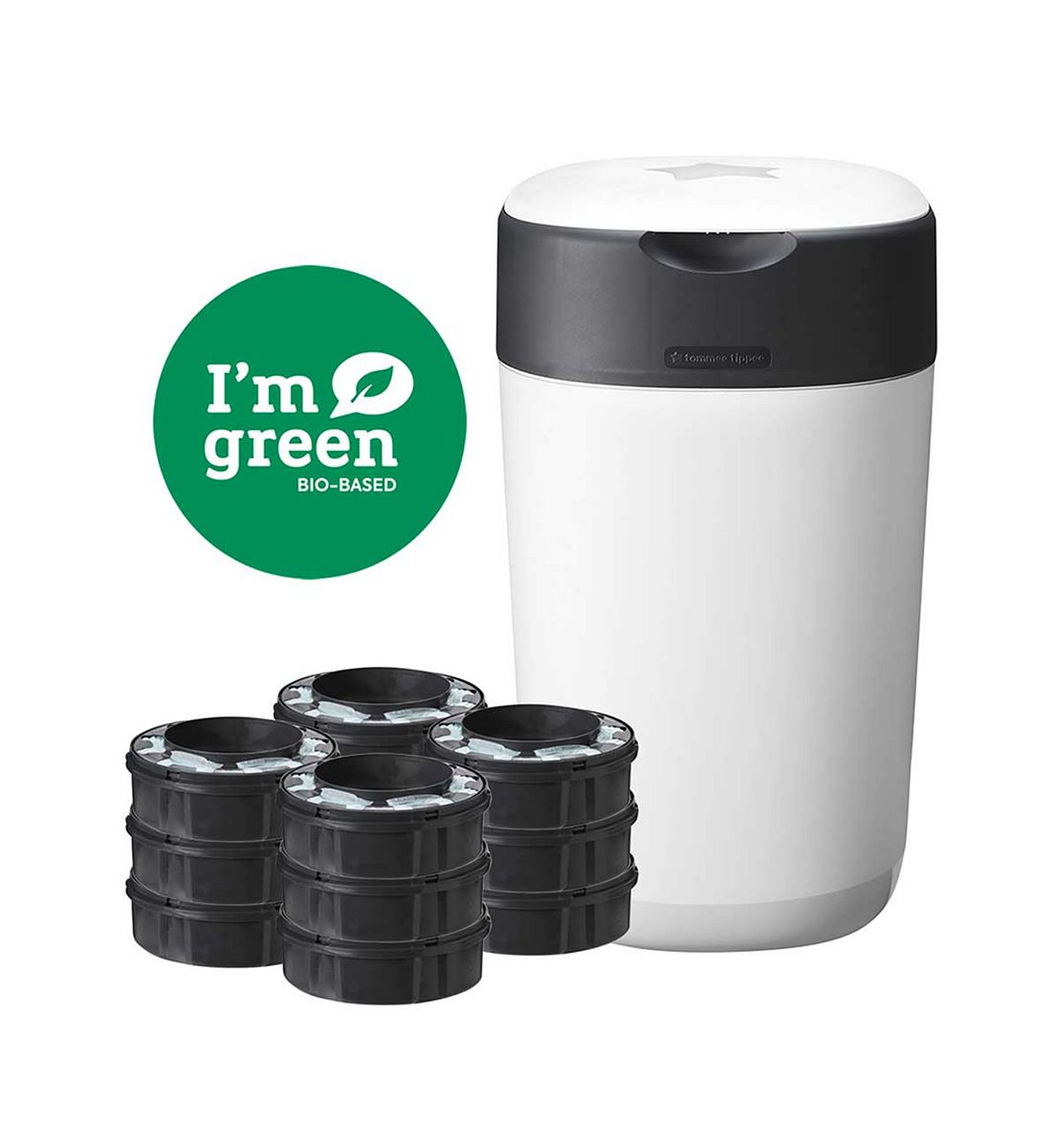 Tommee Tippee Twist And Click Nappy Bin Starter Set, Eco-Friendlier System With 12X Refill Cassettes