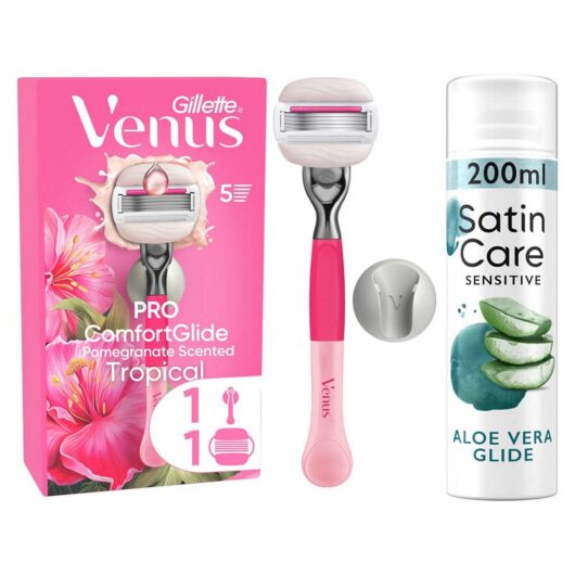 Venus Pro Comfortglide Tropical Razor + Satin Care Aloe Vera Shave Gel Bundle