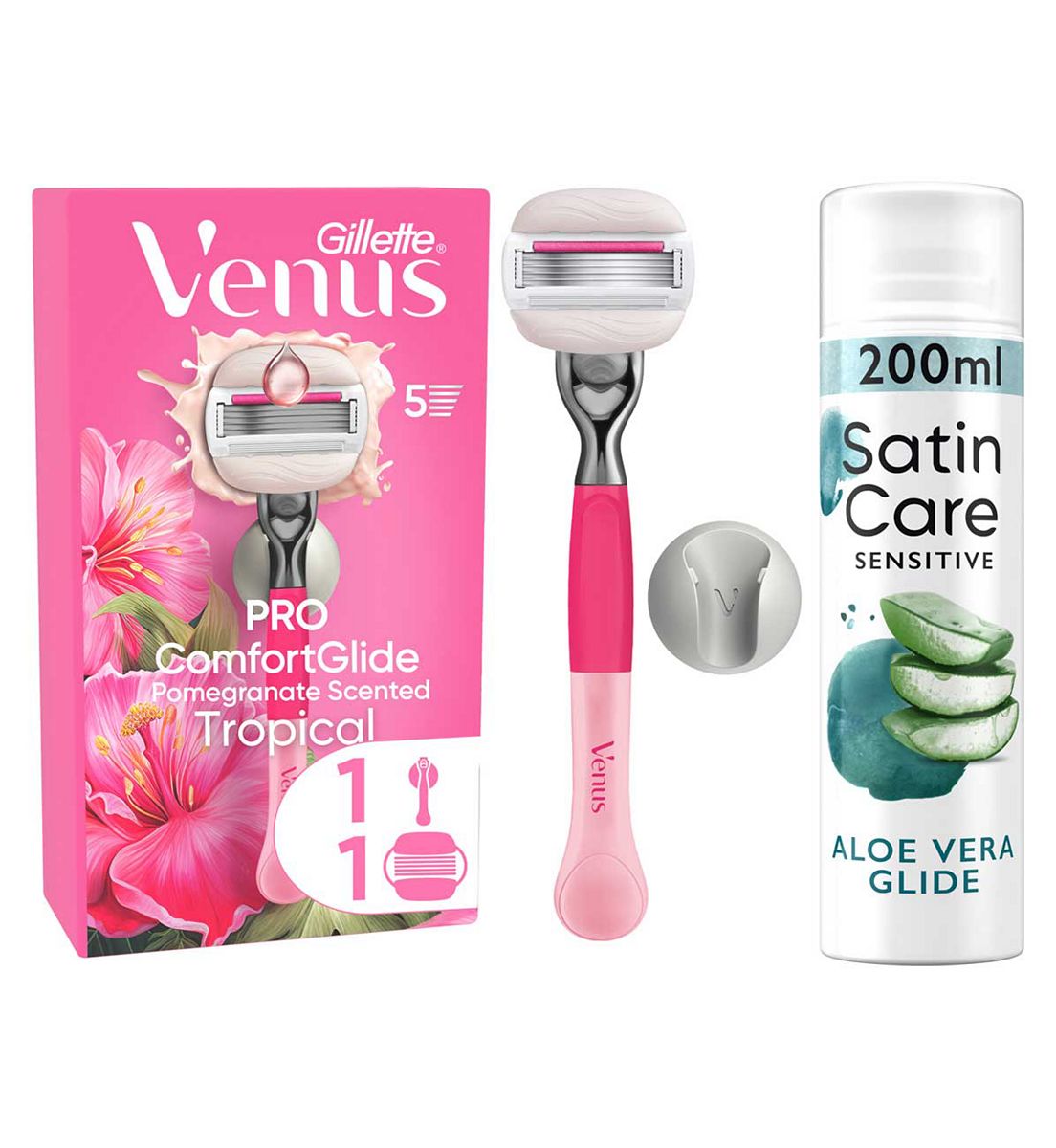 Venus Pro Comfortglide Tropical Razor + Satin Care Aloe Vera Shave Gel Bundle