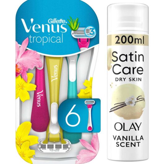 Venus Tropical Disposable Razors X6 + Satin Care Vanilla Cashmere Shave Gel Bundle