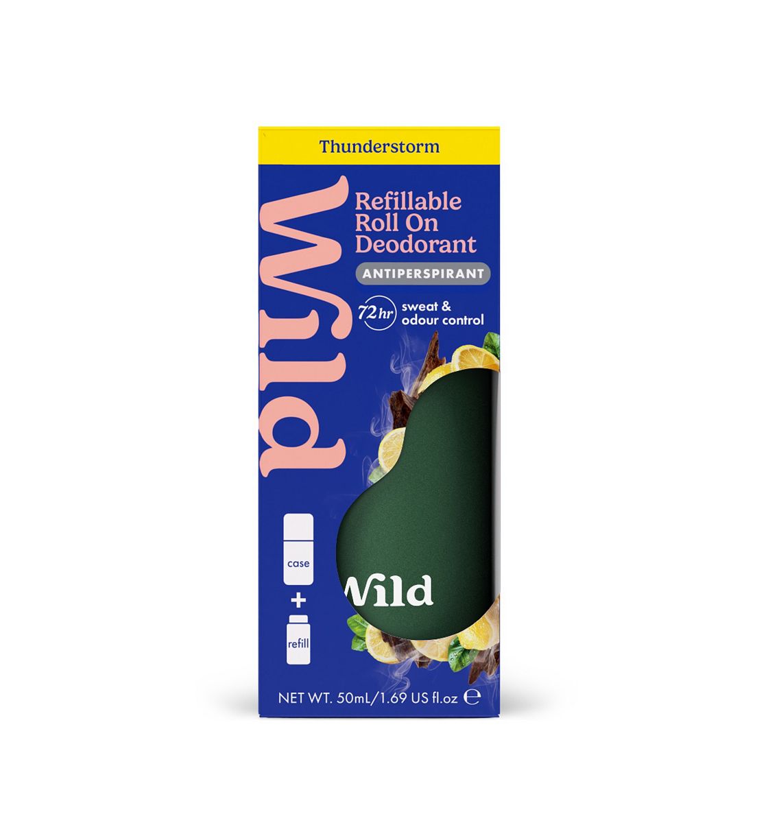 Wild Men's Forest Green Roll On Case + Antiperspirant Thunderstorm Refill 50ml
