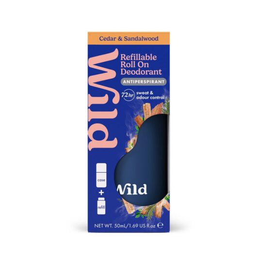 Wild Men's Navy Roll On Case + Antiperspirant Sandalwood & Cedar Refill 50ml