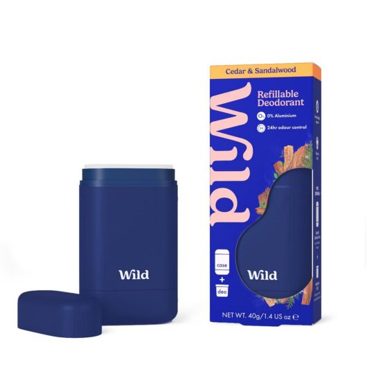 Wild Navy Blue Case And Sandalwood Cedar Stick Deodorant Refill 40g